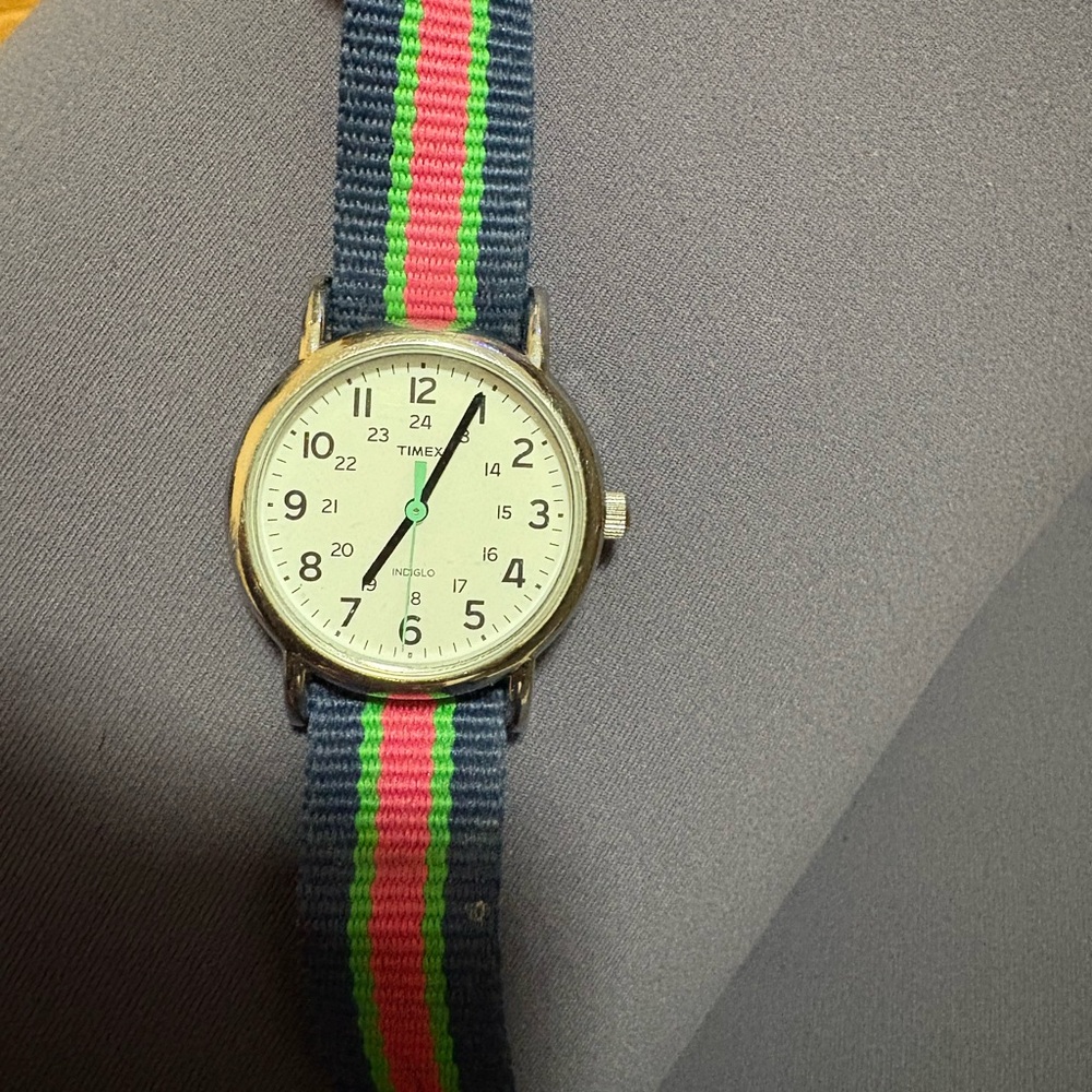 Timex Classic Silver Watch with Vibrant Nylon Strap